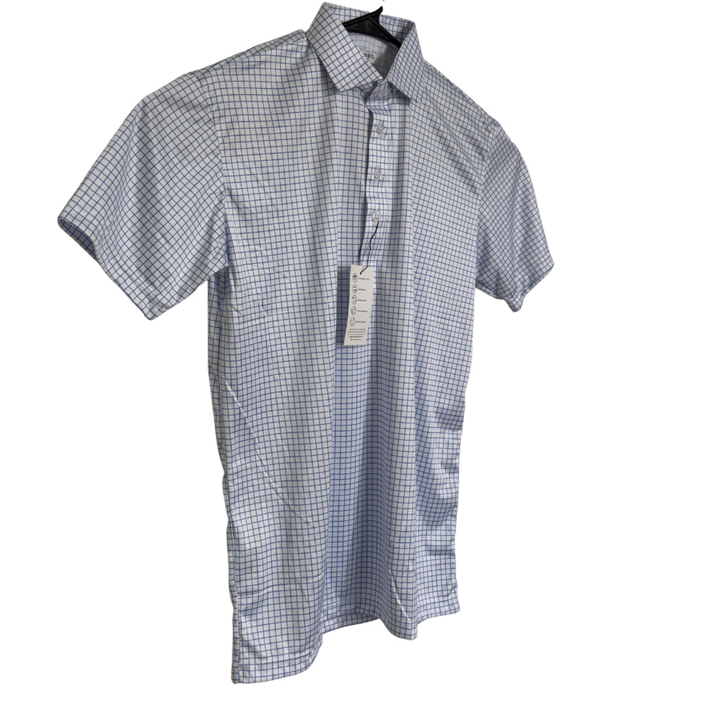 COLLARS & CO Polo Shirt 2XL RELAXED Blue Check Performance Semi Spread NWT - Picture 4 of 7